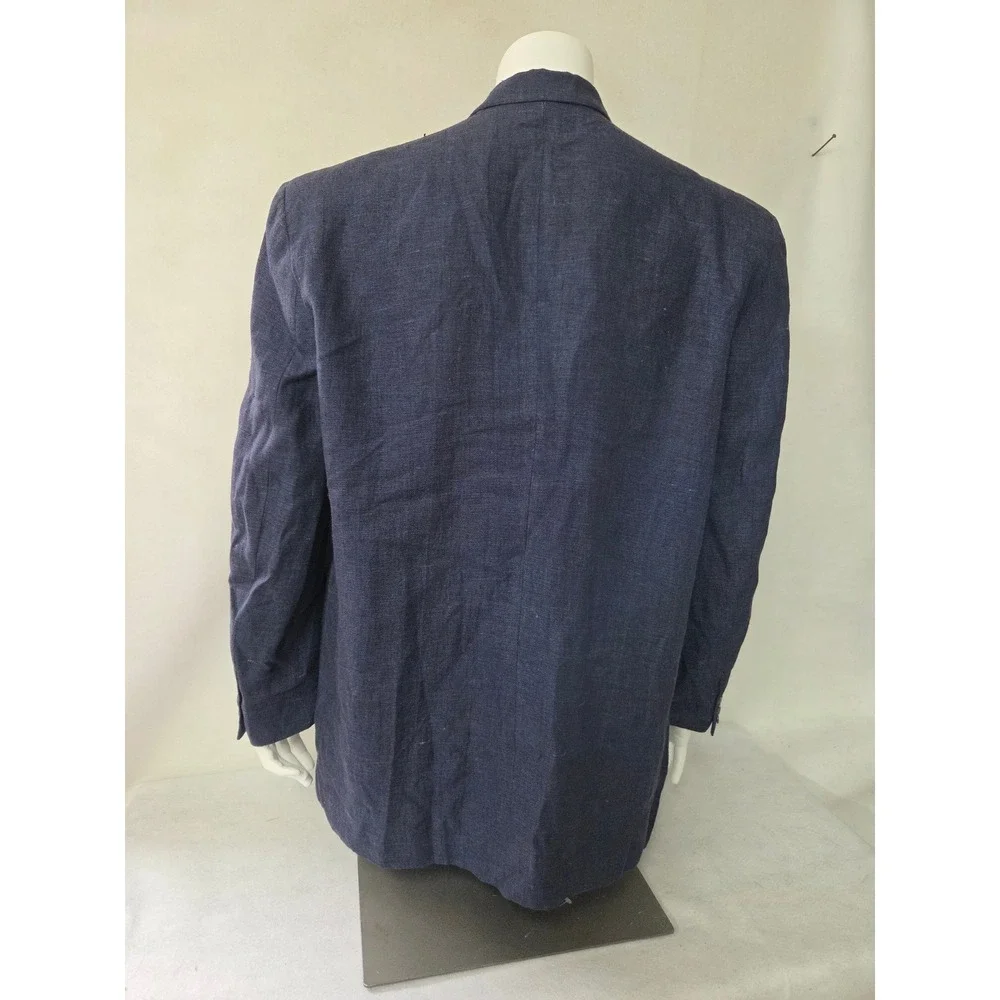 Mosa for Oaktree Mens XL Navy Blue Linen Ramie Blend 3 Button Blazer Jacket